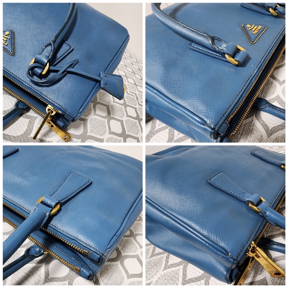 PRADA Saffiano Lux Small Double Zip Tote Blue - Picture 13 of 15